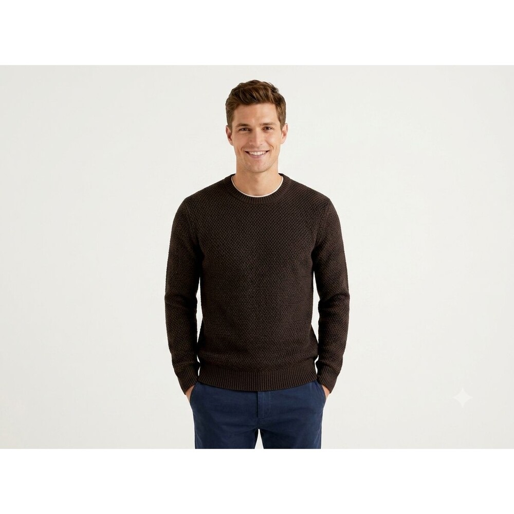 NWT Banana Republic Factory Mens XL Sweater Cozy Textured Knit Brown Crewneck - Picture 1 of 12